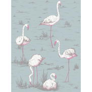 Cole & Son Flamingos White/Fuchsia On Seafoam Fabric