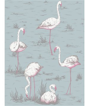 Cole & Son Flamingos White/Fuchsia On Seafoam Fabric