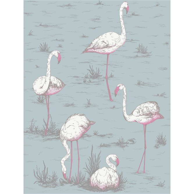 Cole &amp; Son Flamingos White/Fuchsia On Seafoam Fabric