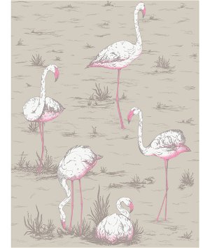 Cole & Son Flamingos White/Fuchsia On Tup Fabric