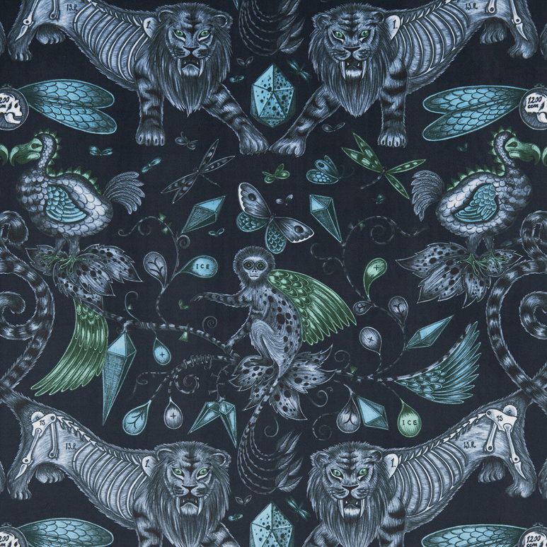 Clarke &amp; Clarke Extinct Velvet Navy Fabric