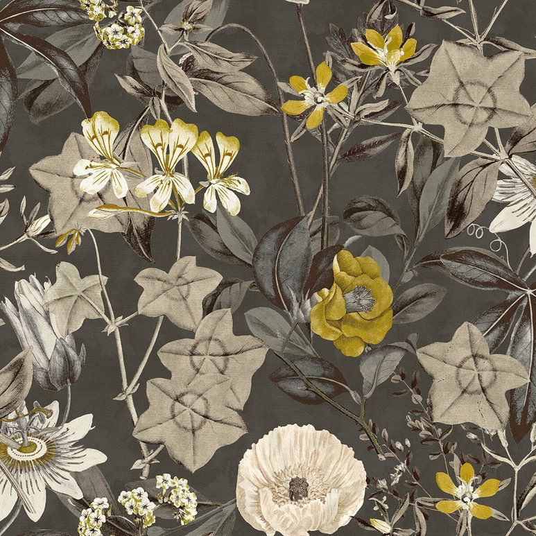 Clarke &amp; Clarke Passiflora Charcoal Fabric