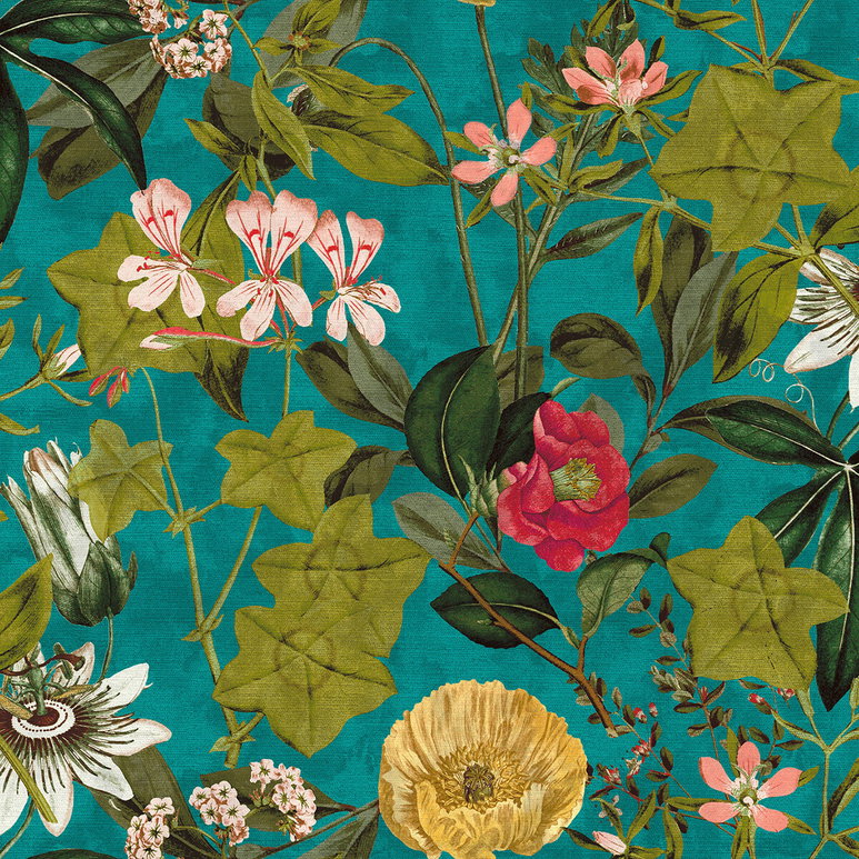 Clarke &amp; Clarke Passiflora Kingfisher Fabric