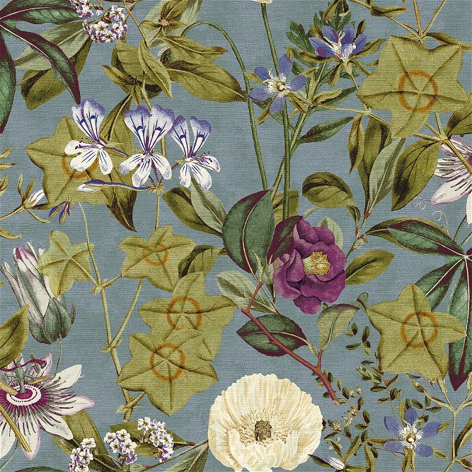 Clarke &amp; Clarke Passiflora Slate/Amethyst Fabric