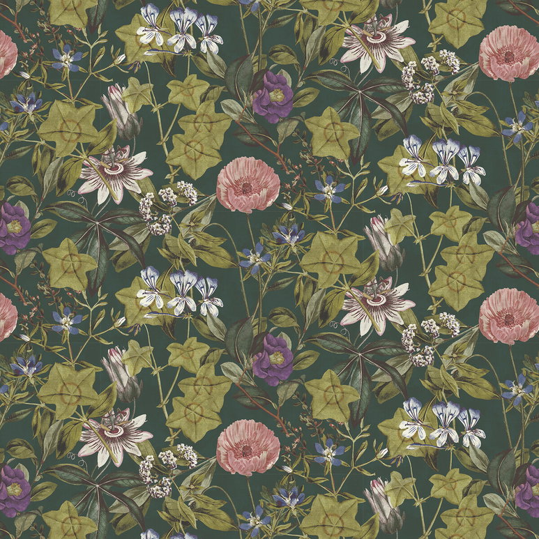 Clarke &amp; Clarke Passiflora Emerald Velvet Fabric