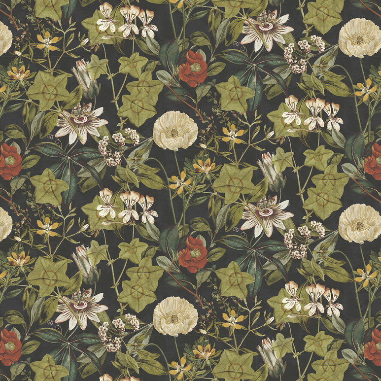 Clarke &amp; Clarke Passiflora Noir Velvet Fabric