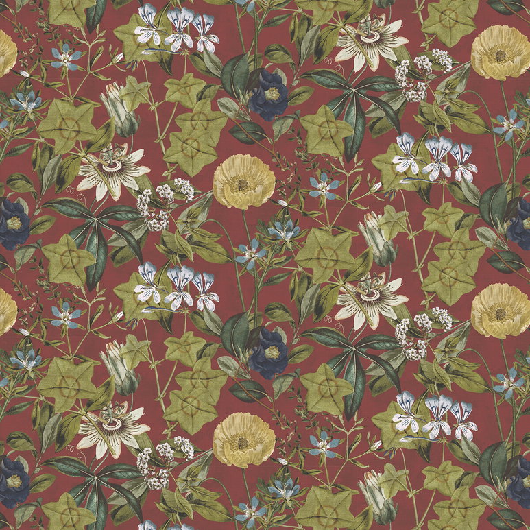 Clarke &amp; Clarke Passiflora Rouge Velvet Fabric