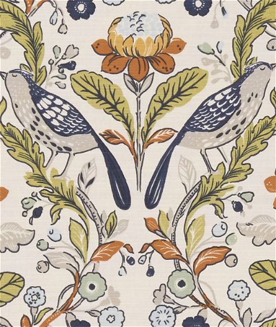 Clarke & Clarke Orchard Birds Birds Denim/Spice Fabric