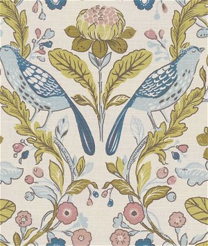 Clarke & Clarke Orchard Birds Birds Teal/Blush Fabric