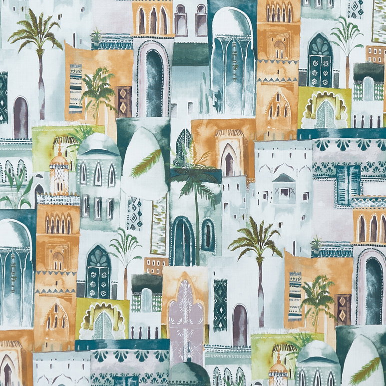 Clarke &amp; Clarke Marrakech Teal/Spice Fabric
