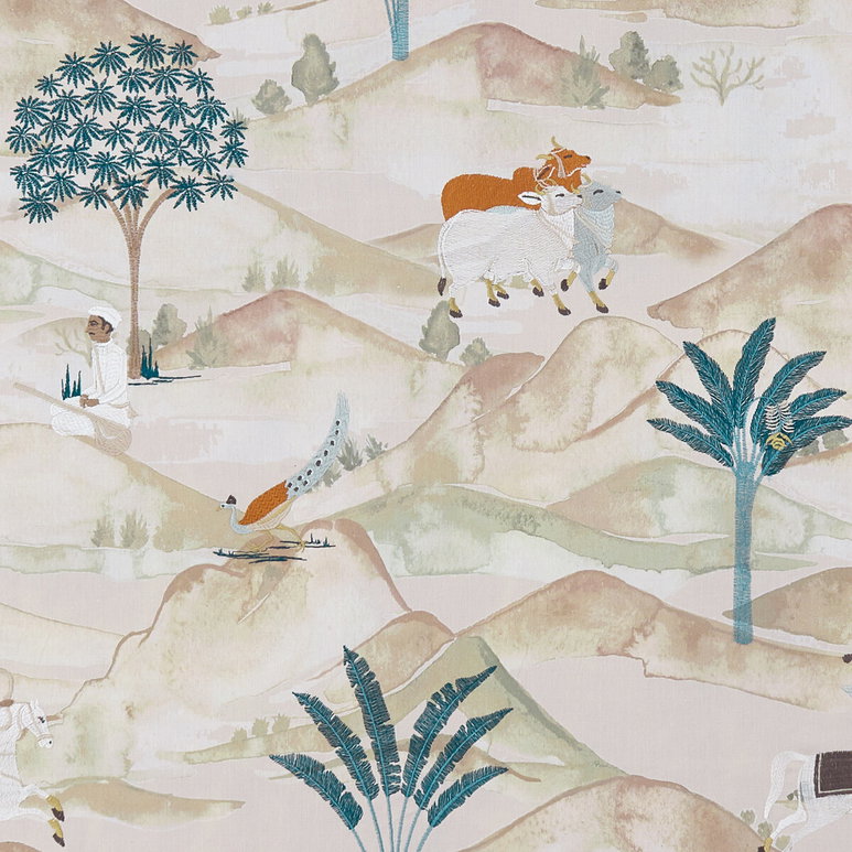 Clarke &amp; Clarke Sahara Teal/Spice Fabric