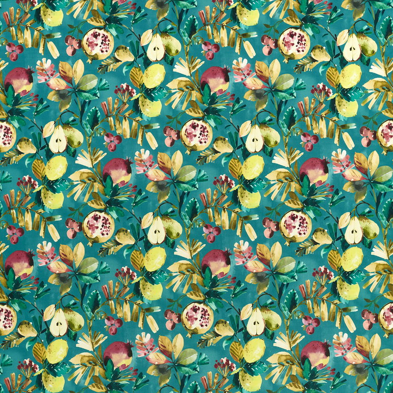 Clarke &amp; Clarke Fruta Teal Velvet Fabric