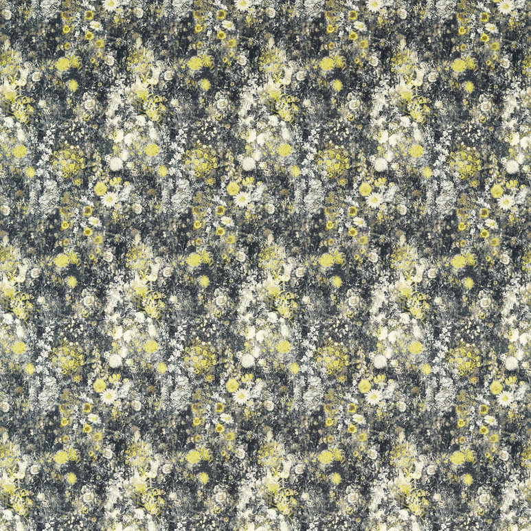 Clarke &amp; Clarke Rosedene Charcoal/Chartreuse Fabric