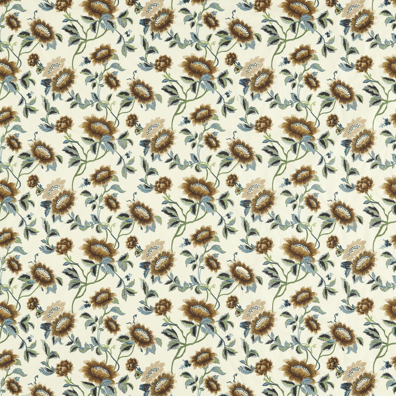 Clarke &amp; Clarke Tonquin Ivory/Chartreuse Embroidery Fabric