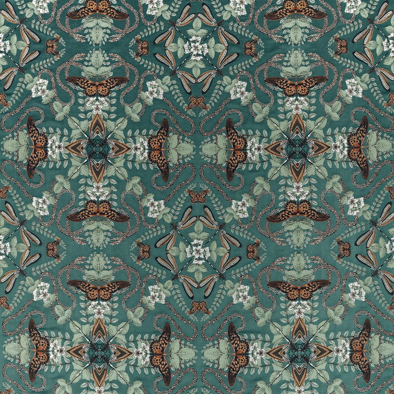 Clarke &amp; Clarke Emerald Forest Teal Jacquard Fabric