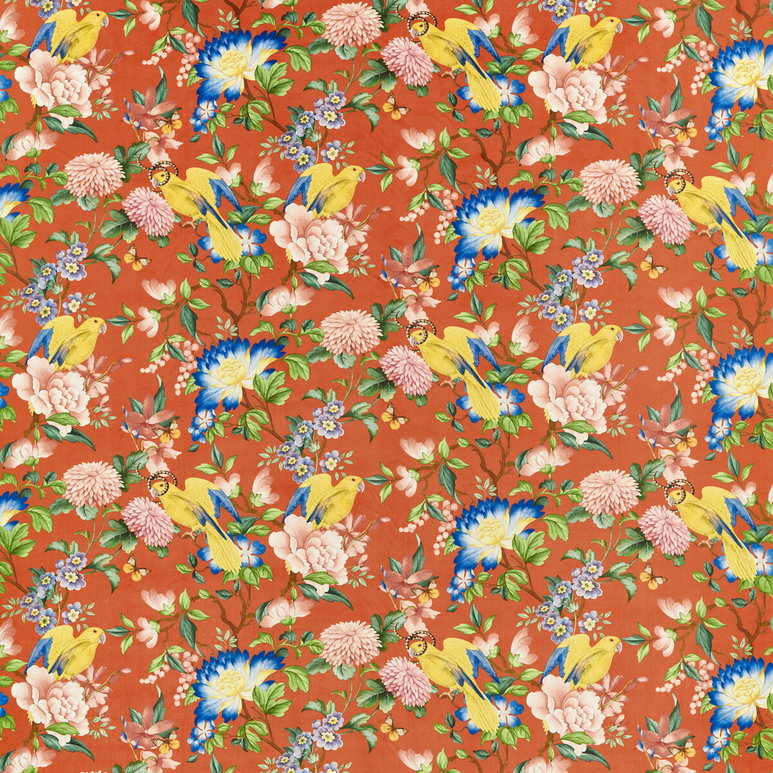 Clarke &amp; Clarke Golden Parrot Coral Velvet Fabric