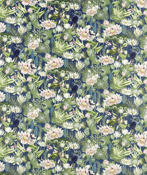 Clarke & Clarke Waterlily Midnight Velvet Fabric