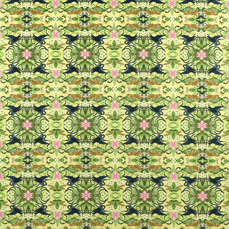 Clarke &amp; Clarke Wonderlust Tea Story Citron Velvet Fabric