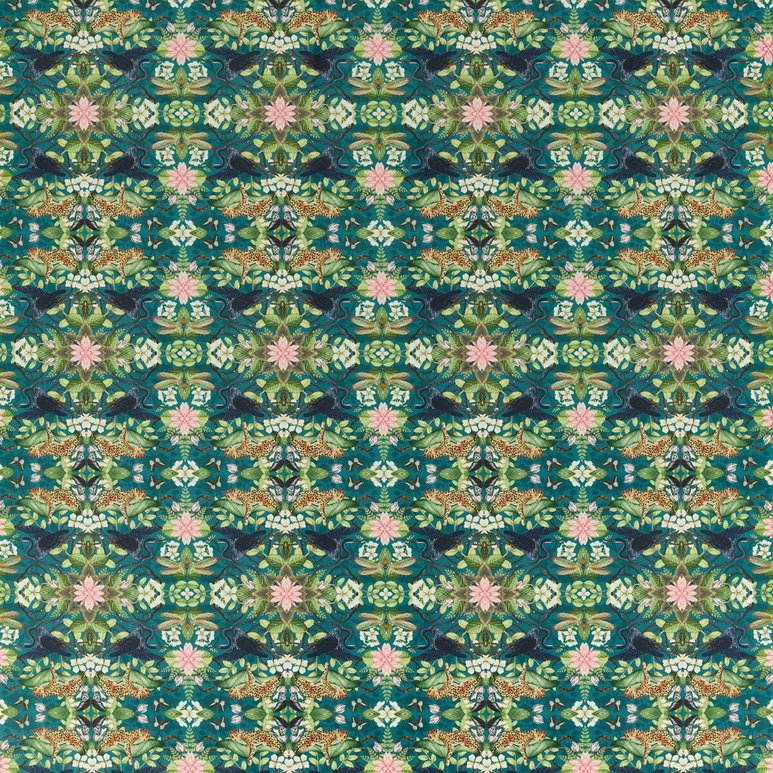 Clarke &amp; Clarke Wonderlust Tea Story Teal Velvet Fabric