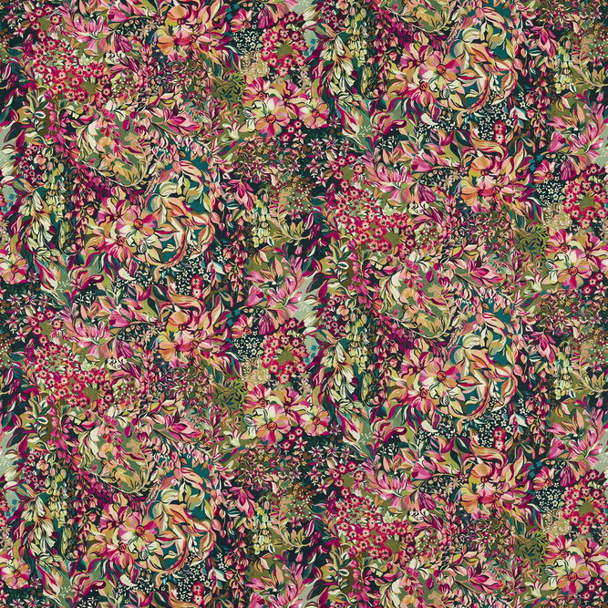 Clarke &amp; Clarke Aubrey Velvet Forest/Raspberry Fabric
