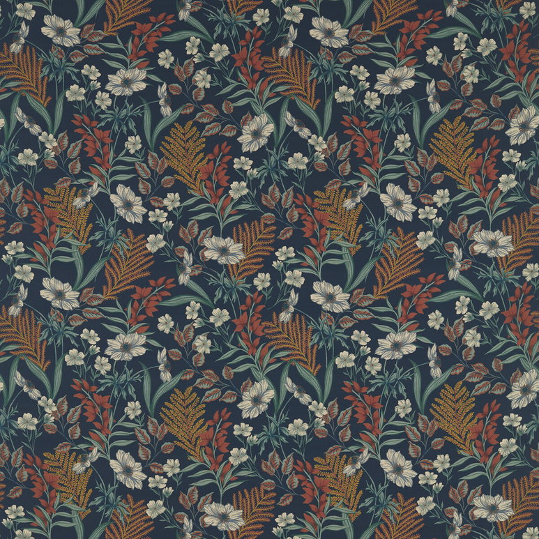 Clarke &amp; Clarke Hazelbury Linen Midnight/Spice Fabric