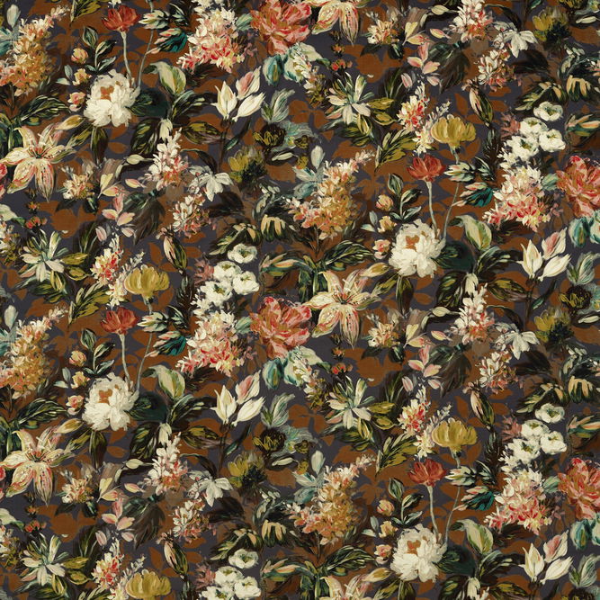 Clarke &amp; Clarke Lilum Russet Noir Velvet Fabric