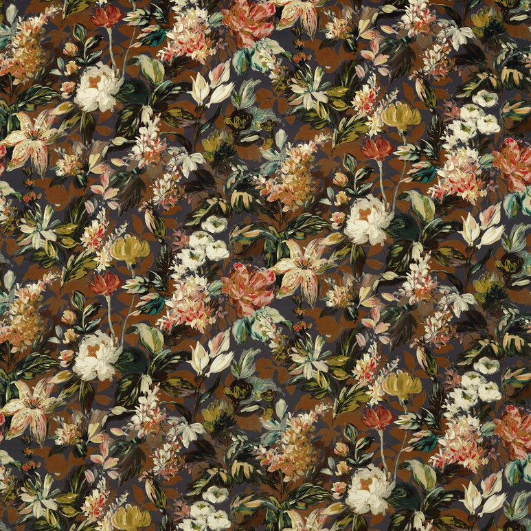 Clarke &amp; Clarke Lilum Russet Noir Velvet Fabric