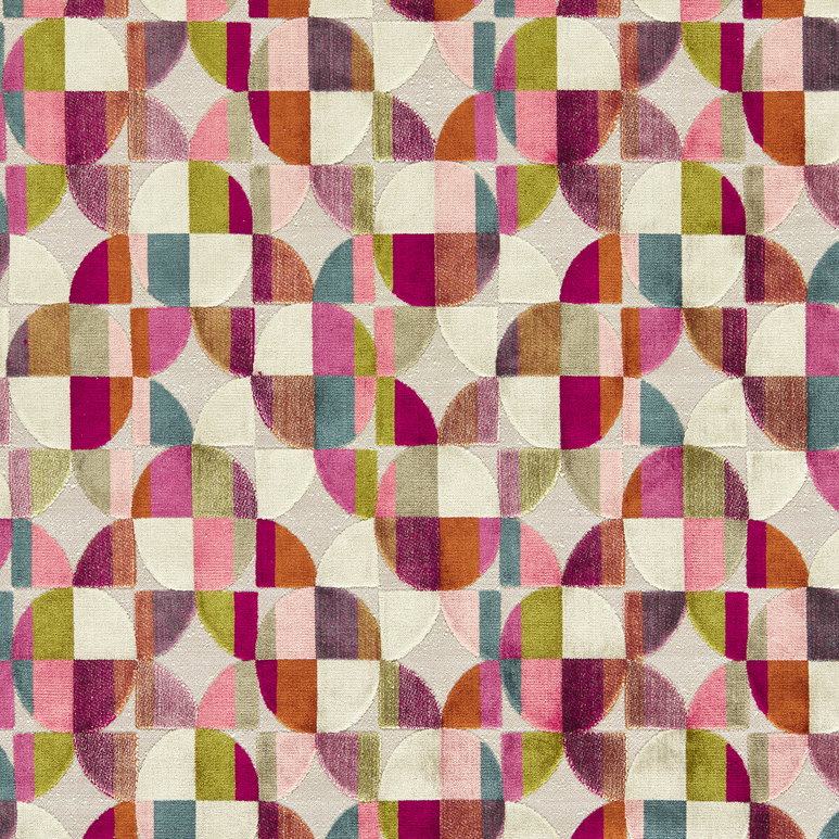 Clarke &amp; Clarke Delaunay Magenta Peacock Fabric
