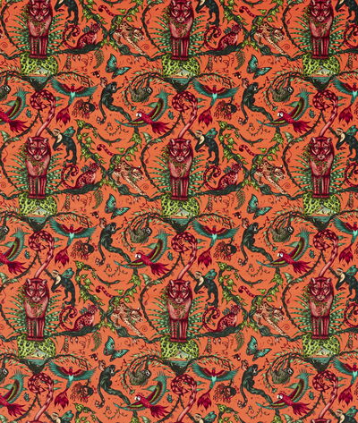 Clarke & Clarke Bosque Dreams Velvet Coral Fabric