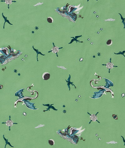 Clarke & Clarke Draco Cosmos Green Embroidery Fabric