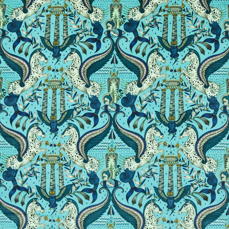 Clarke &amp; Clarke Odyssey Mythos Velvet Peacock Fabric