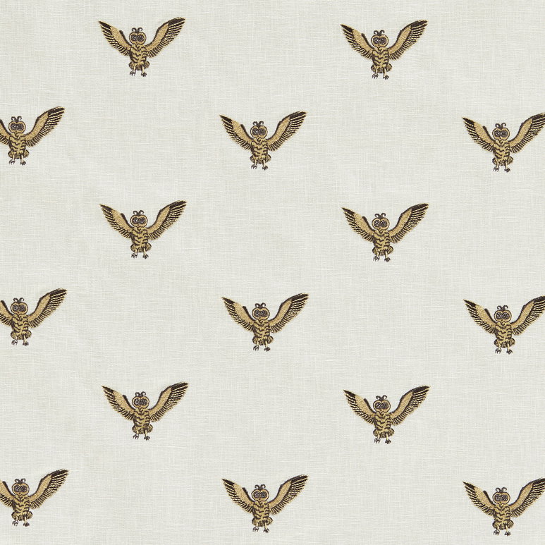 Clarke &amp; Clarke Owl Of Athena Gold Embroidery Fabric