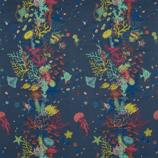 Clarke &amp; Clarke Seaforest Jacquard Navy Fabric