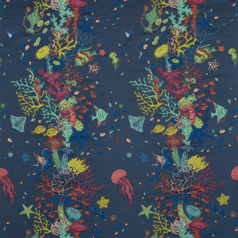 Clarke &amp; Clarke Seaforest Jacquard Navy Fabric