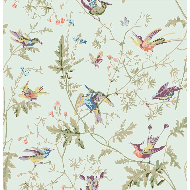 Cole &amp; Son Hummingbirds Cotton Print Duck Egg Fabric