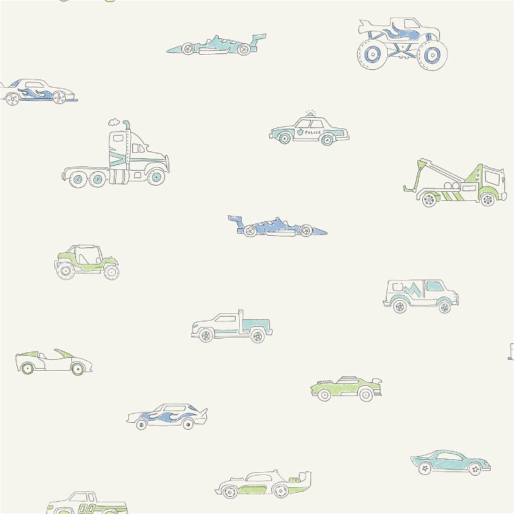 Seabrook Designs Traffic Jam Blue & Green Wallpaper
