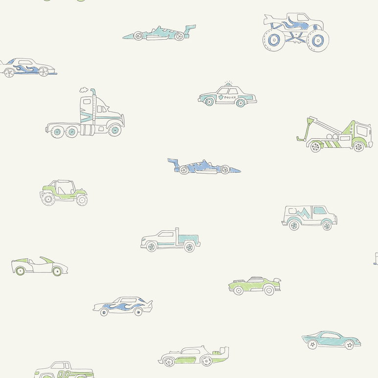 Seabrook Designs Traffic Jam Blue &amp; Green Wallpaper