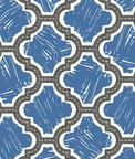 Seabrook Designs Racetrack Ogee Charcoal & Royal Blue Wallpaper