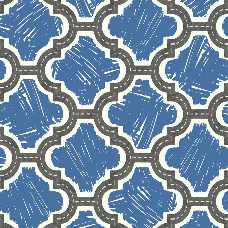 Seabrook Designs Racetrack Ogee Charcoal &amp; Royal Blue Wallpaper