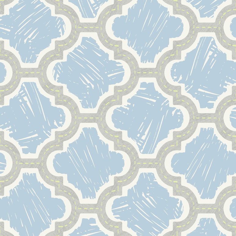 Seabrook Designs Racetrack Ogee Lime Green &amp; Powder Blue Wallpaper