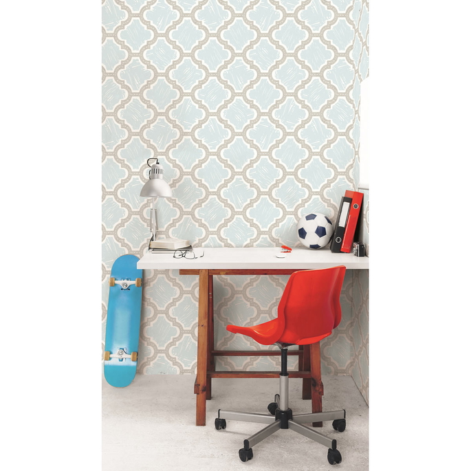 Seabrook Designs Racetrack Ogee Gray &amp; Powder Blue Wallpaper image 2 of 2