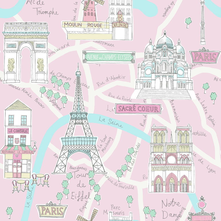 Seabrook Designs Bon Voyage Bubblegum &amp; Turquoise Wallpaper