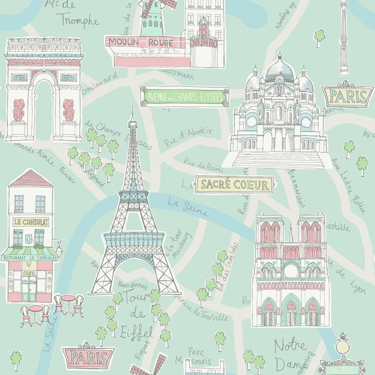 Seabrook Designs Bon Voyage Teal &amp; Periwinkle Wallpaper