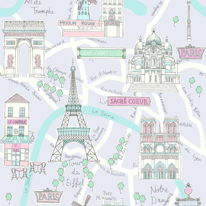 Seabrook Designs Bon Voyage Lilac &amp; Turquoise Wallpaper image 1 of 2