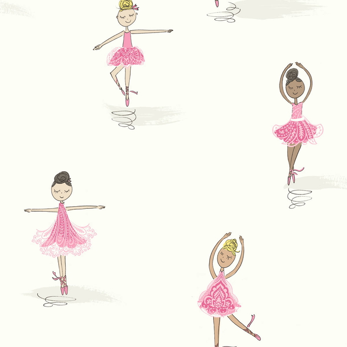 Seabrook Designs Tiny Dancers Bubblegum &amp; White Wallpaper image 1 of 2