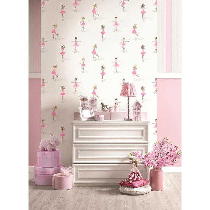 Seabrook Designs Tiny Dancers Bubblegum &amp; White Wallpaper image 2 of 2