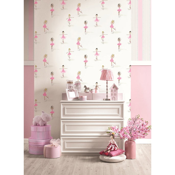 Seabrook Designs Tiny Dancers Bubblegum &amp; White Wallpaper image 2 of 2
