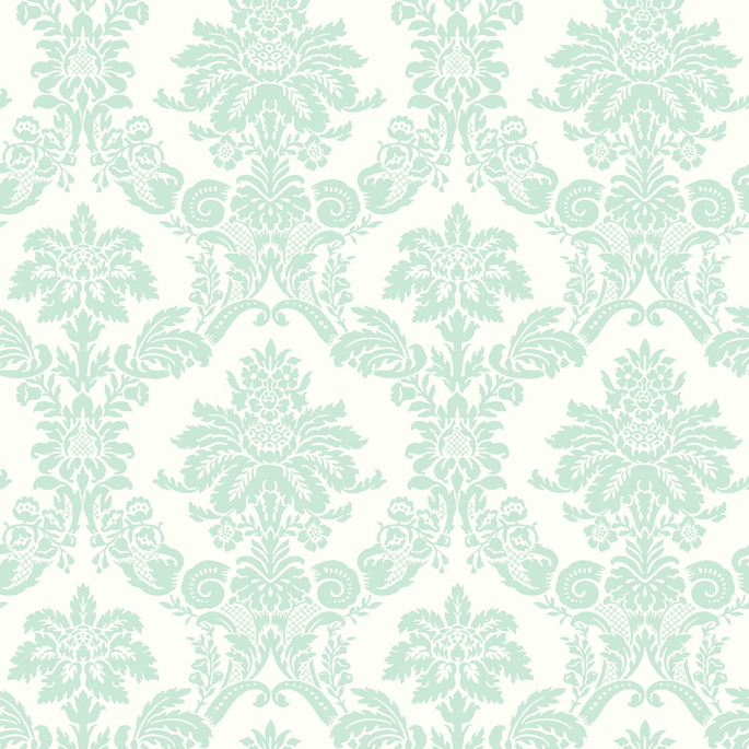 Seabrook Designs Glitter Damask Teal &amp; White Wallpaper image 1 of 2