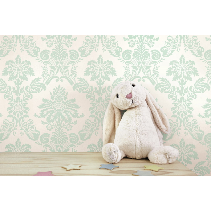 Seabrook Designs Glitter Damask Teal &amp; White Wallpaper image 2 of 2