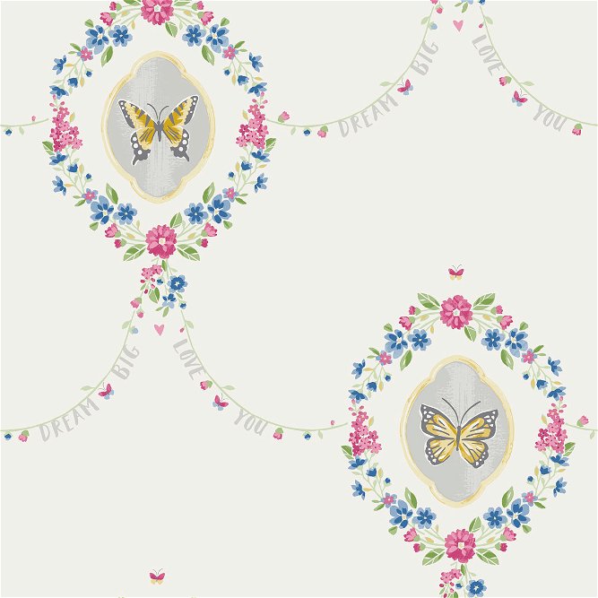 Seabrook Designs Flutter Butterfly Glitter White &amp; Silver Wallpaper